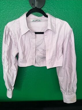 Zara Pale Pink Cropped Puff-Sleeve Shirt